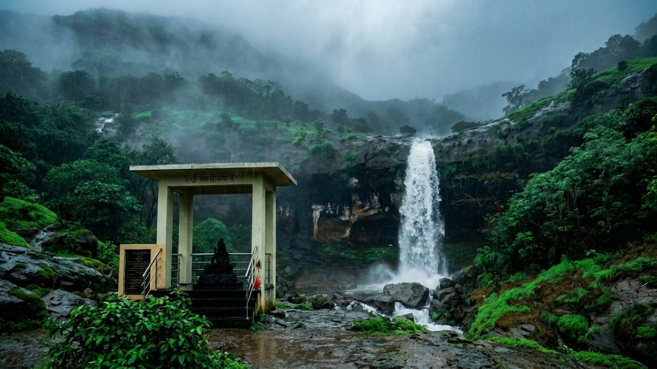 Kondeshwar Temple Waterfalls, Jambhavali, Uksan, Kamshet, Maharashtra (Lonavala) | कोंडेश्वर धबधबा