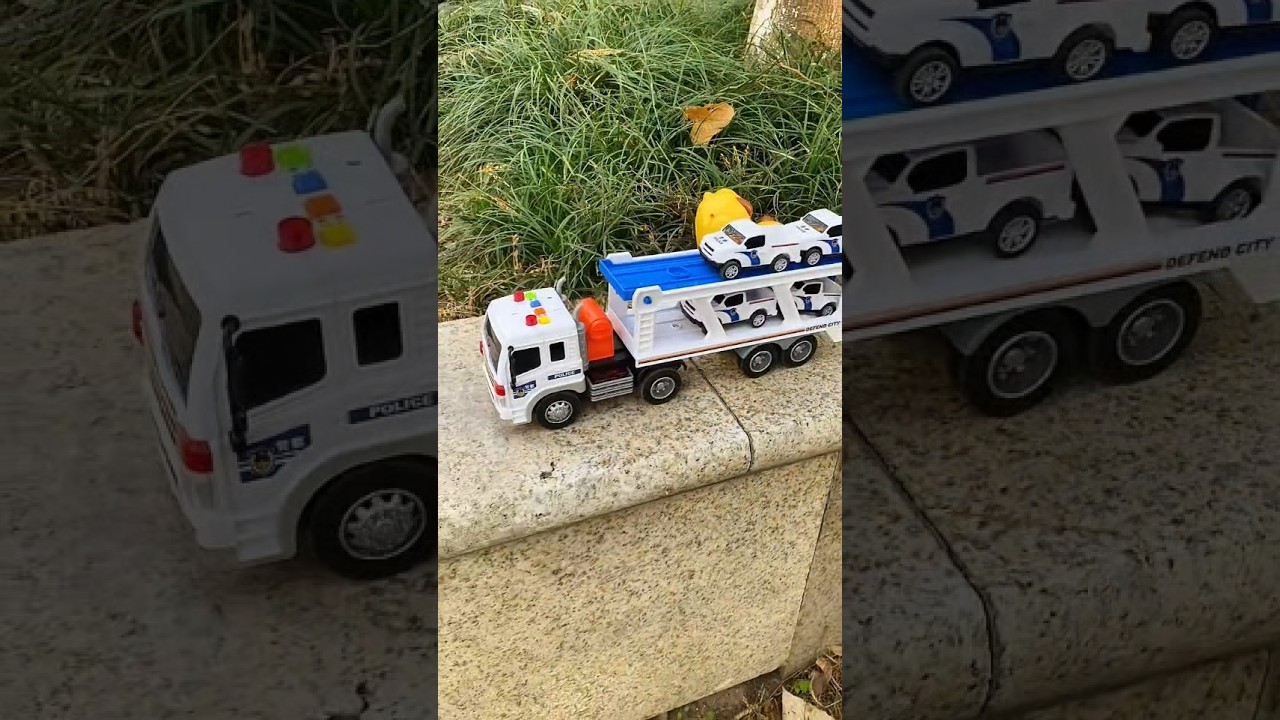Police Car Carrier Truck Toy with 4 Mini Police Vehicles | Transportation Playset