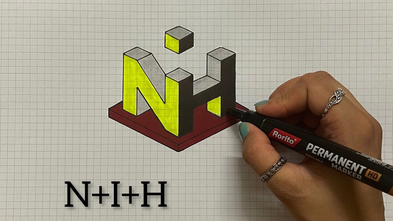 3D Letter Drawing - N+i+H Together in A Different Way || Easy Drawing Tricks || 3D Drawing