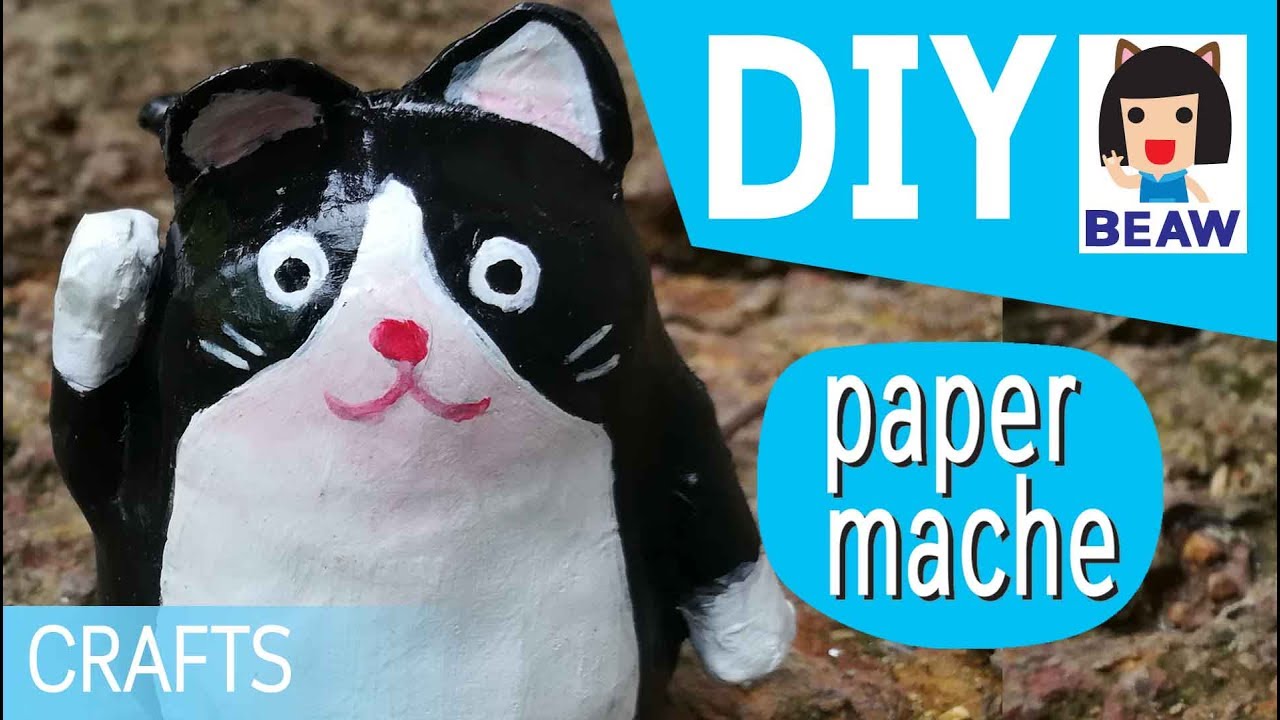 How to make a paper mache cat cartoon for kids crafts diy  / สอนทําเปเปอร์มาเช่ แมว การ์ตูน ง่ายๆ