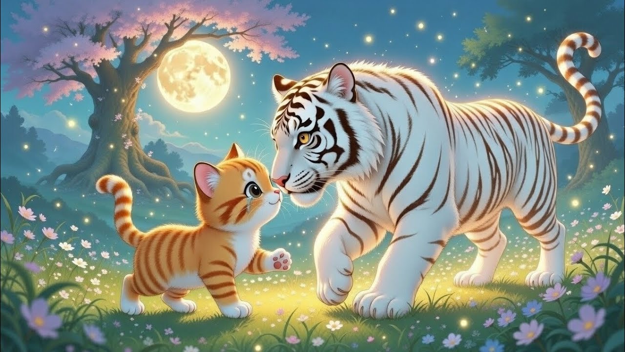 Whispers Under the Moon Tree | Cat & Tiger Ghibli Love Story#subscribe #aivideo 