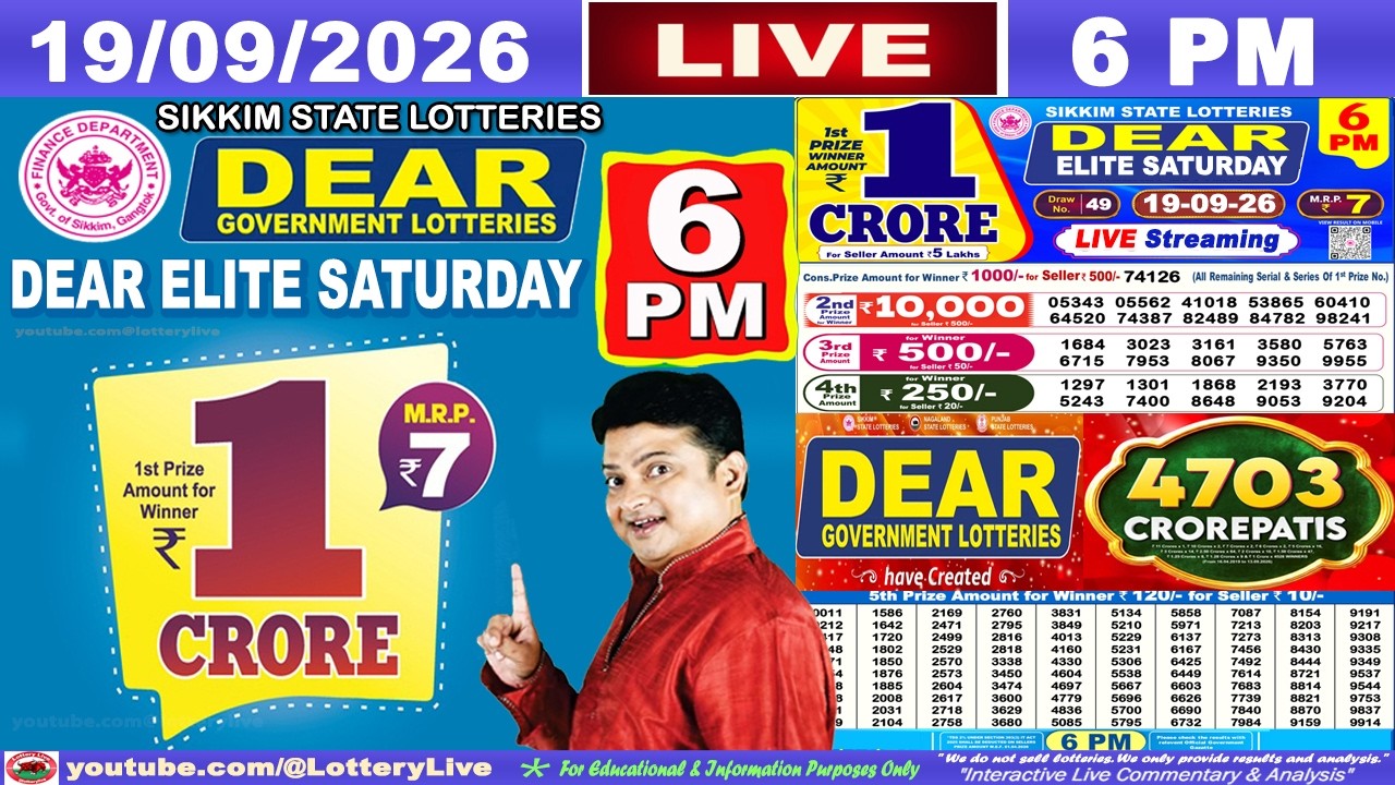 [LIVE] Lottery 6:00 PM Dear Sikkim state lottery live draw result 19.09.2026 | Lottery live