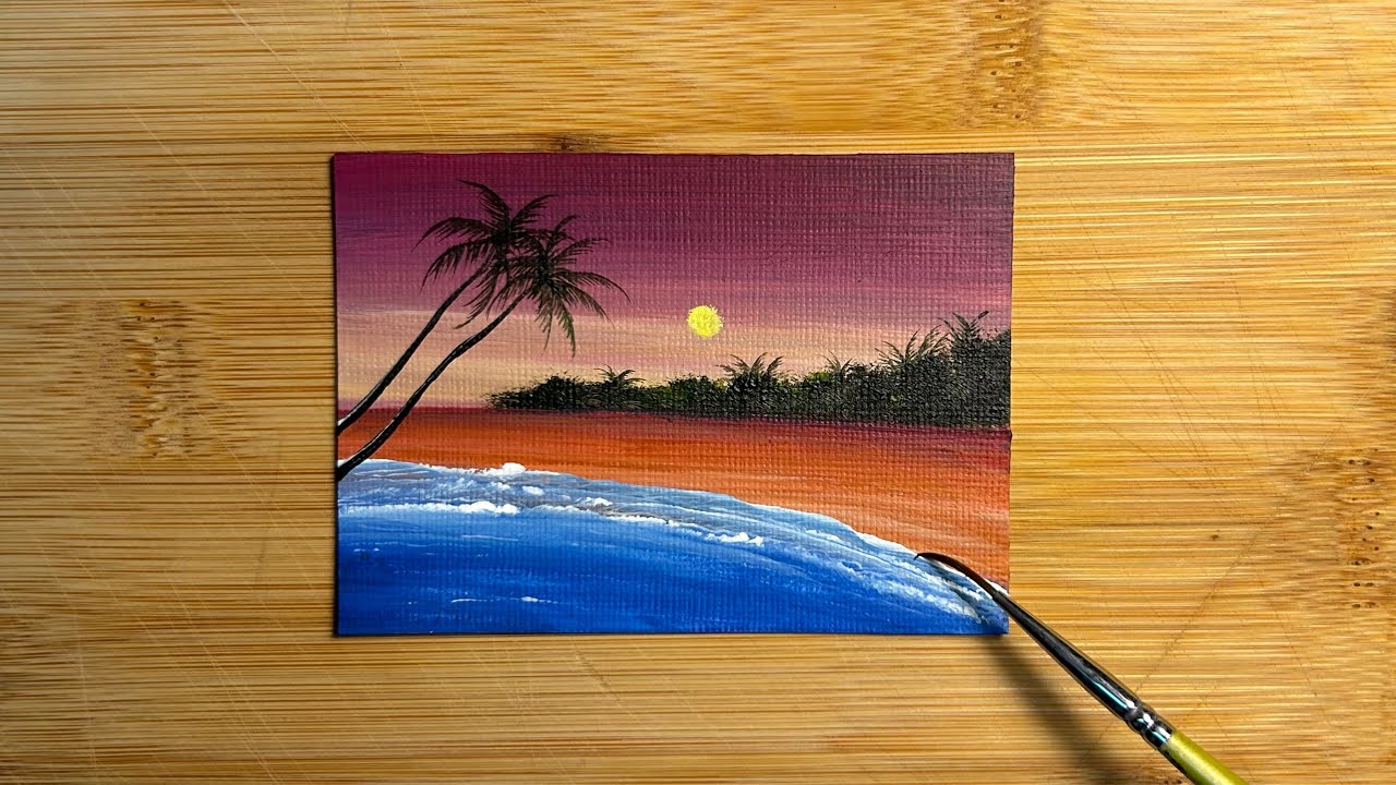 How to paint an EASY SUNSET BEACH painting with Acrylics | QUICK & SIMPLE Art Tutorial 