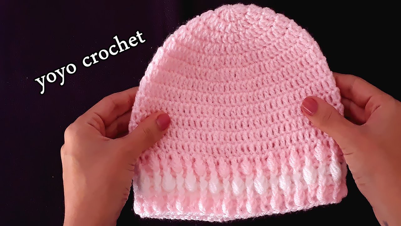 كروشية طاقية / ايس كاب سهل وبسيط / بكنار رائع !!!  - crochet hat#يويو_كروشية