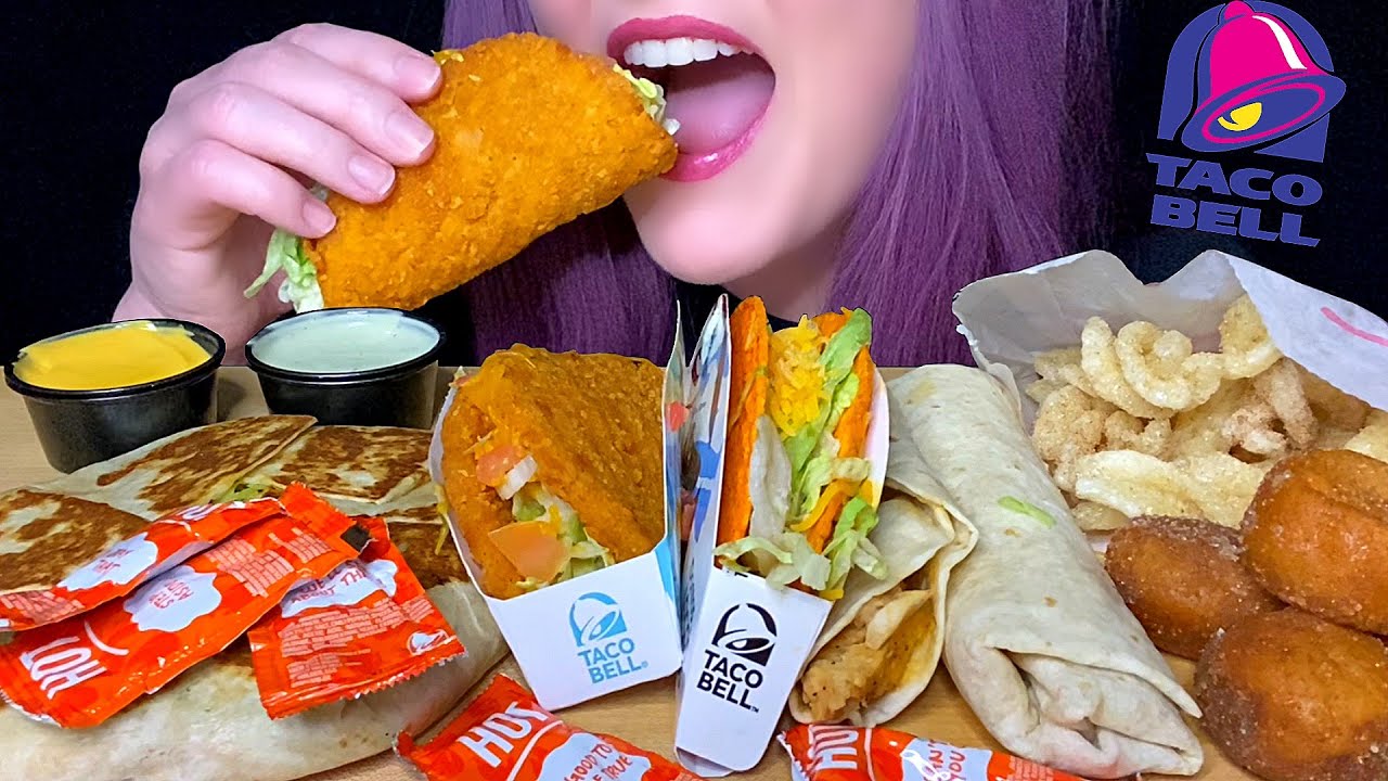 ASMR TACO BELL MUKBANG (NO TALKING) *NEW* NAKED CHICKEN CHALUPA