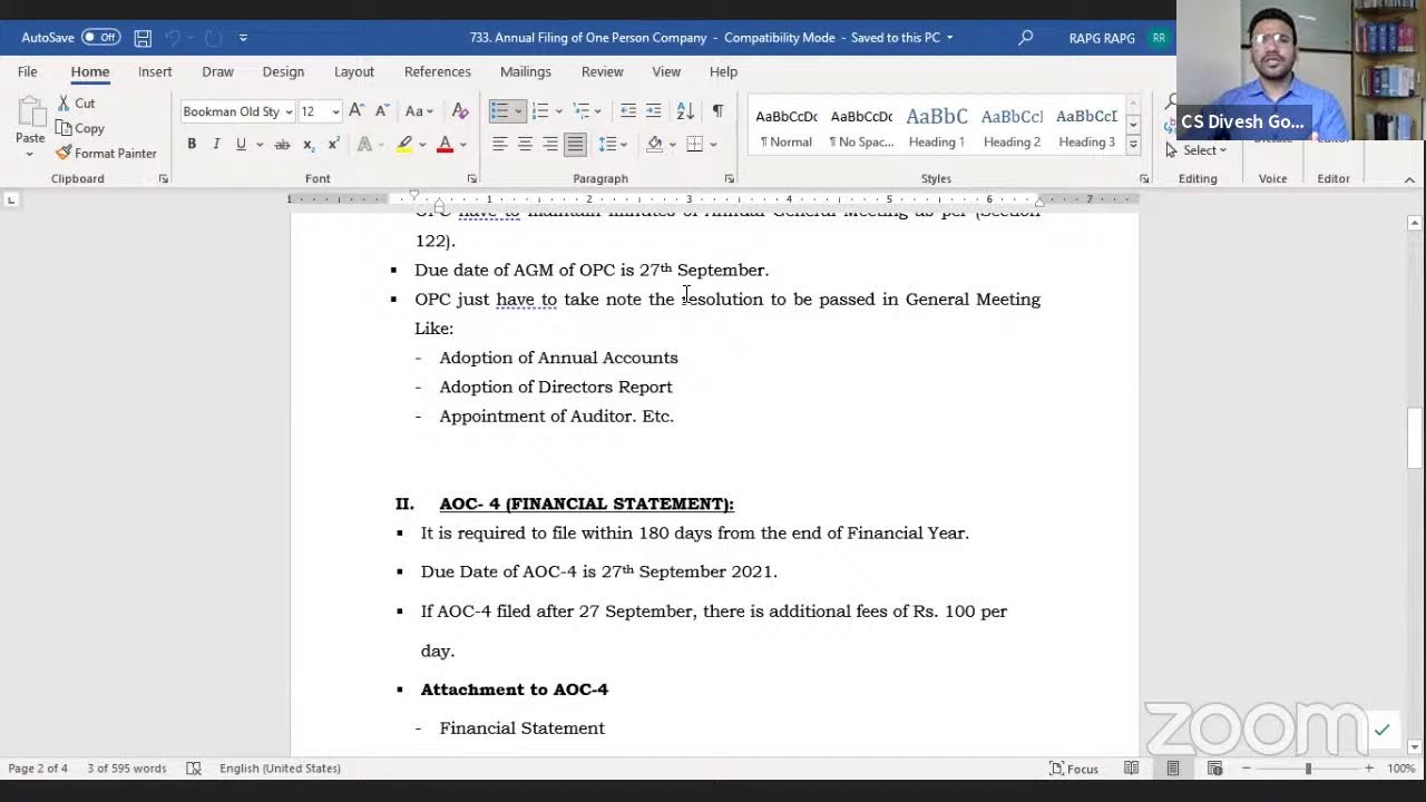 Annual Filing of One Person Company (OPC)