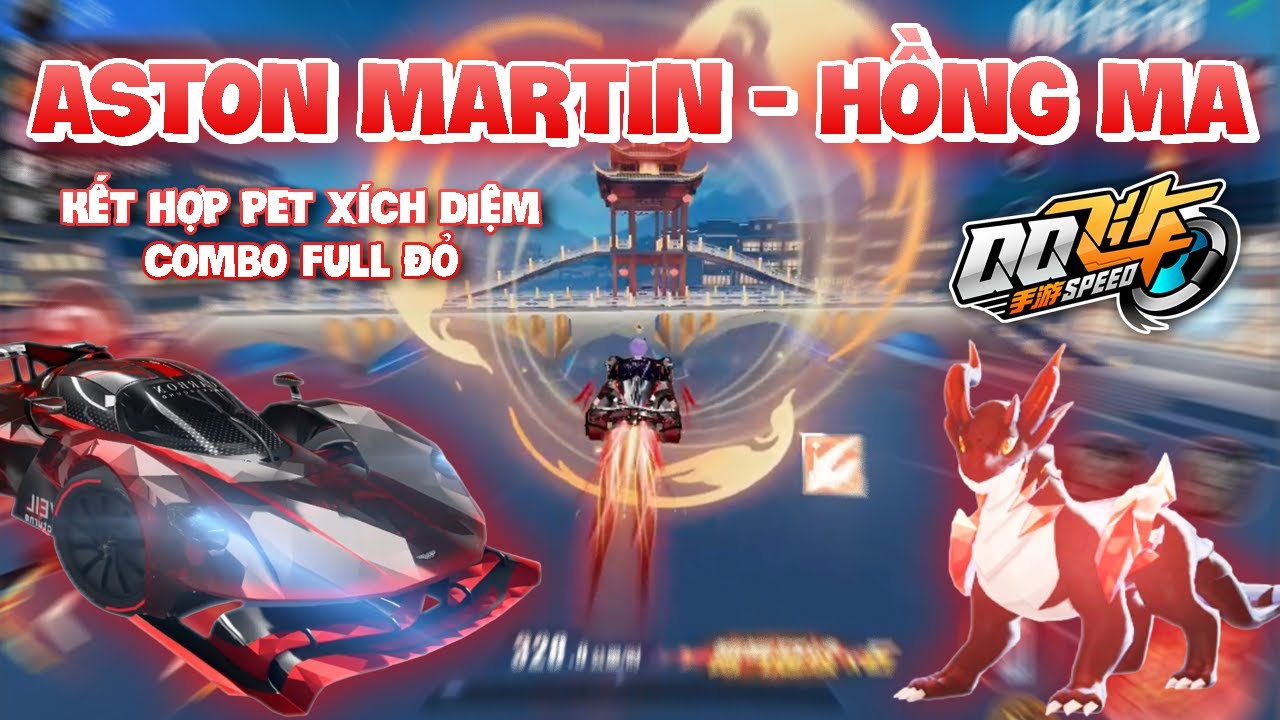 QQSpeed Mobile - Aston Martin Hồng Ma Vs Pet X&iacute;ch Diệm Ma Long - Combo Đỏ Ch&oacute;i Tốc Độ Tăng 14Km