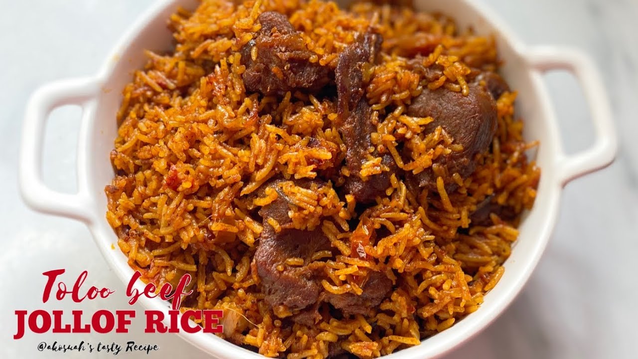 How To Cook Jollof Rice|Toloo Beef Jollof Rice|Salted Beef Jollof Rice Recipe-GHANAIAN JOLLOF🇬🇭