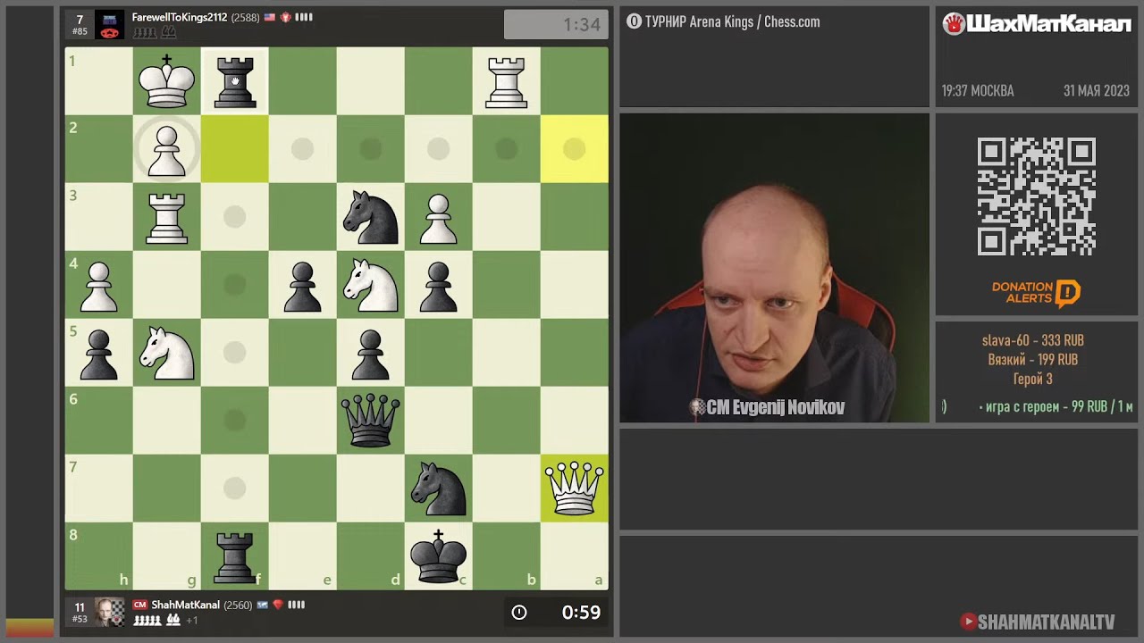 20230531 ТУРНИР Arena Kings 3+0 Chess.com СТРИМ ШахМатКанал Шахматы