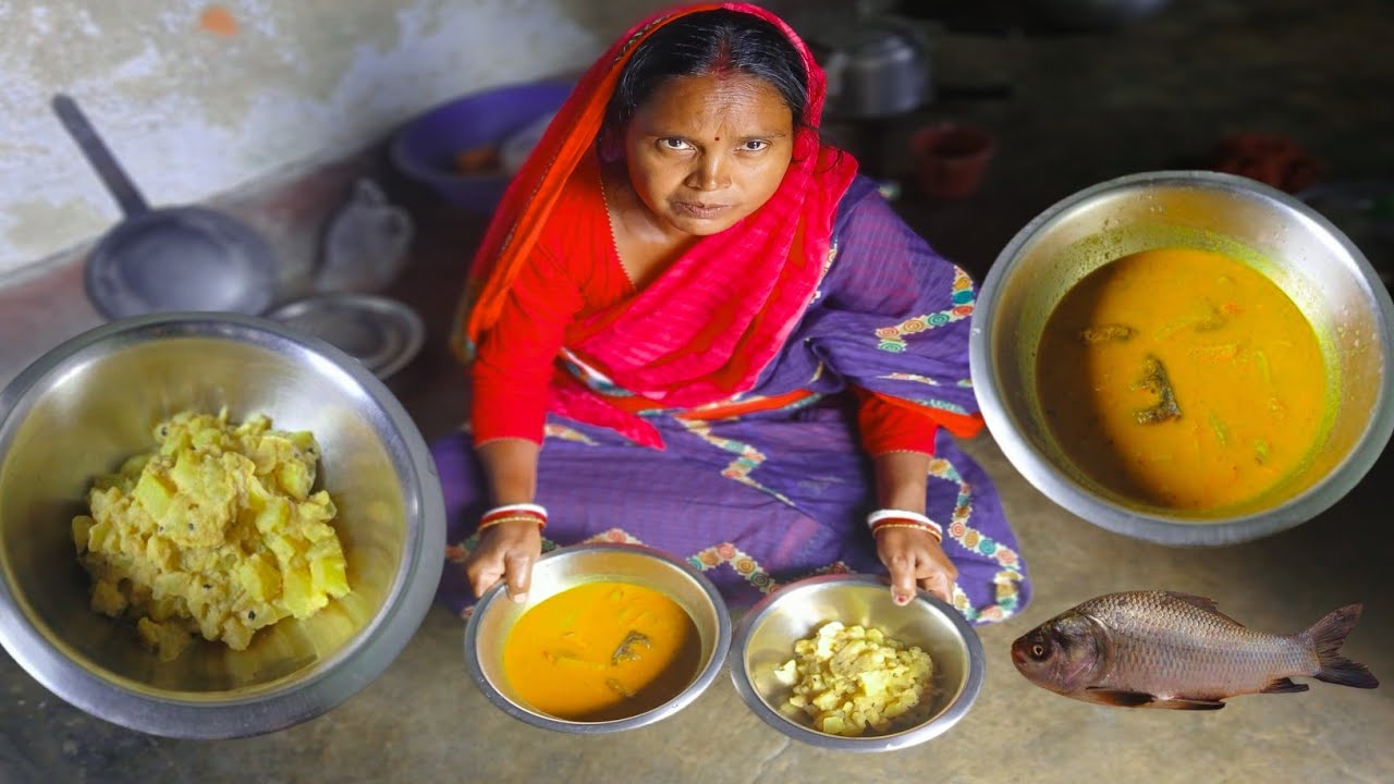 পোনা মাছের আলু দিয়ে ঝোল,আর পেঁপে দিয়ে পেঁপে পোস্ত আহাহা জমে জাবে।#cooking #villagecooking 