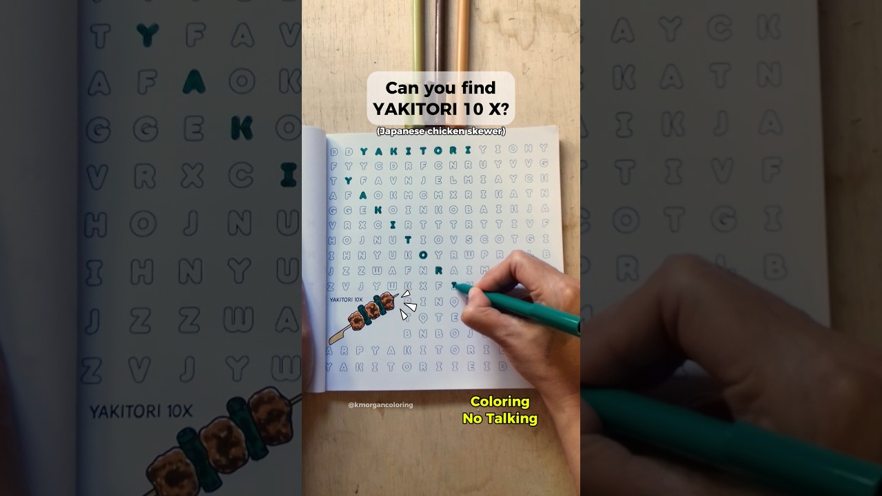 Yakitori Japanese Chicken Skewer Coloring | Word Search Challenge | No Talking