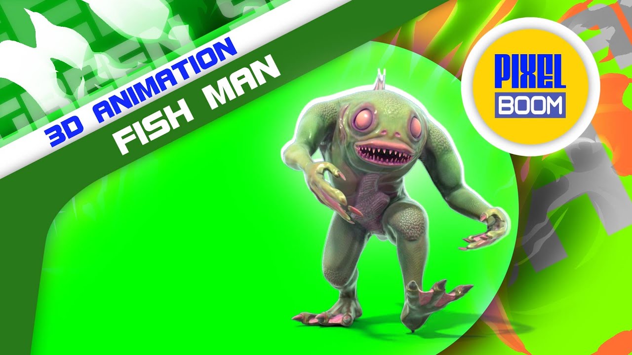Blue Screen Fish Man 3D Animation Monsters PixelBoom