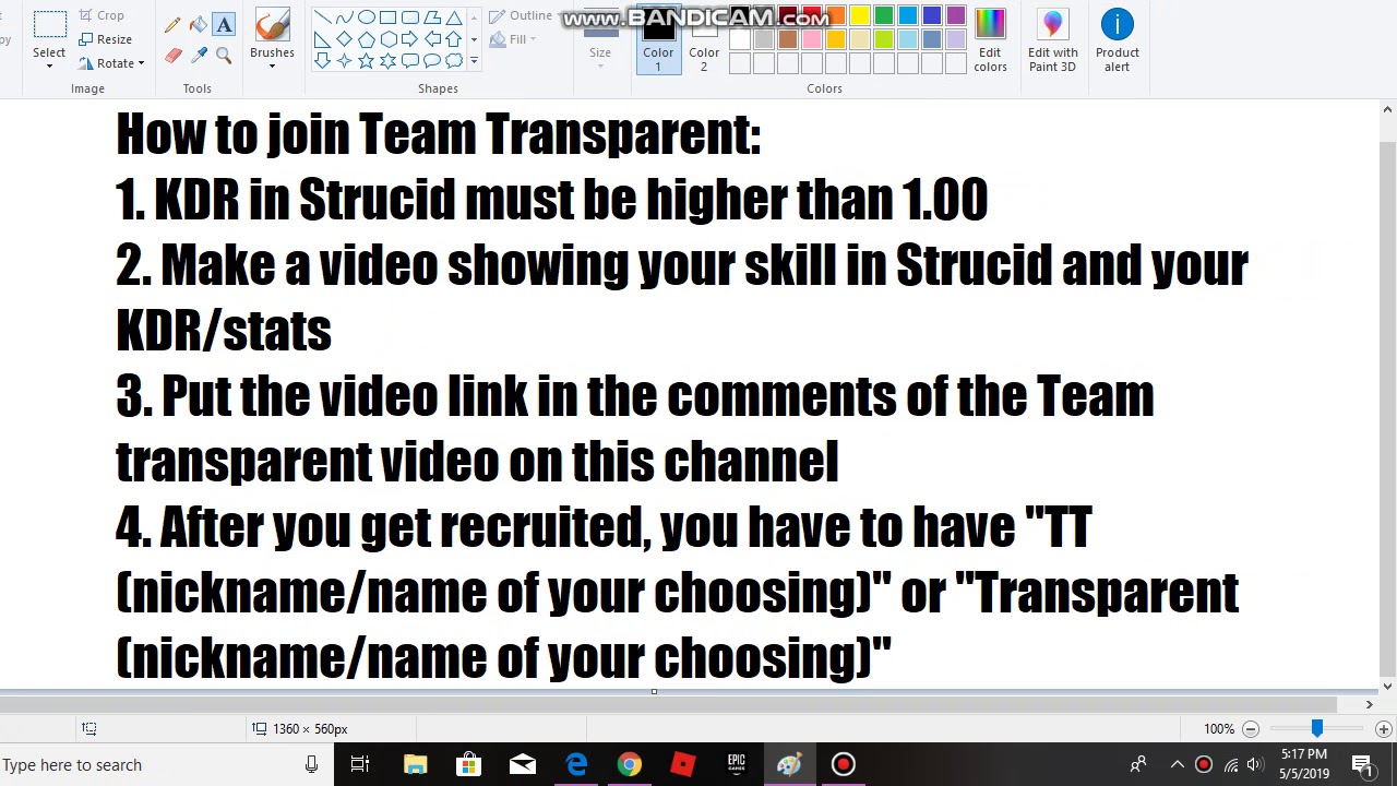 Team Transparent Recruitment (put video links in this comment section if you want to join