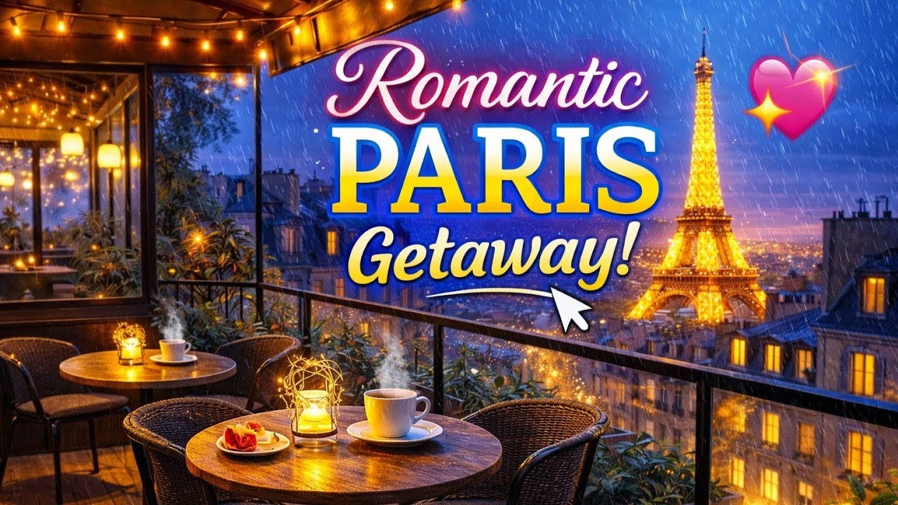 Rainy Paris Café ☔ Smooth Jazz Piano | Relaxing Coffee Shop Ambience with Eiffel Tower View