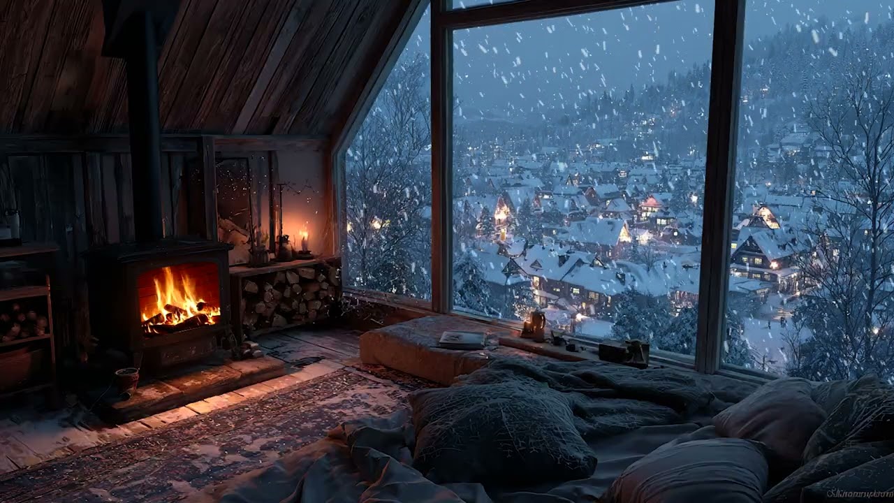 Snowstorm Rolling Across the Landscape Seen from a Peaceful Bedroom | Calm Valley Sleep Journey