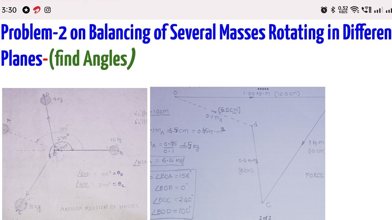 Problem-2 on Balancing of Several Masses Rotating in Different Planes(find Angles)