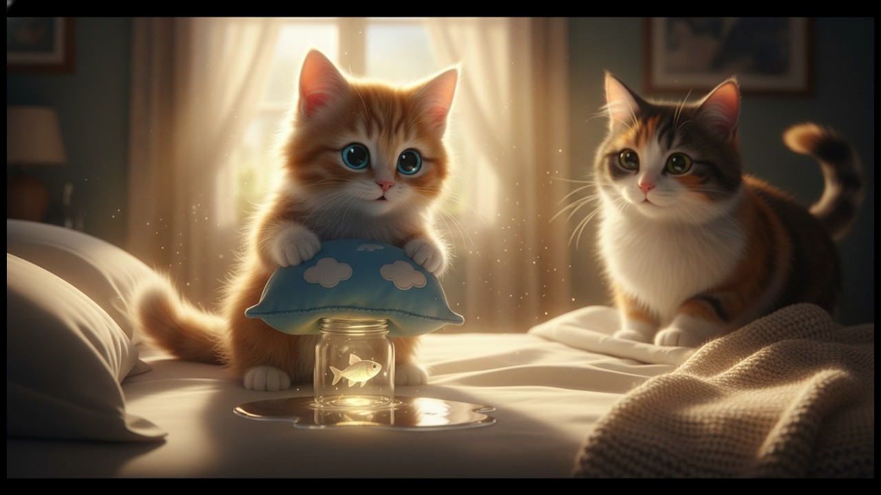 The secret under the pillow - A kitten's love for his tiny fish