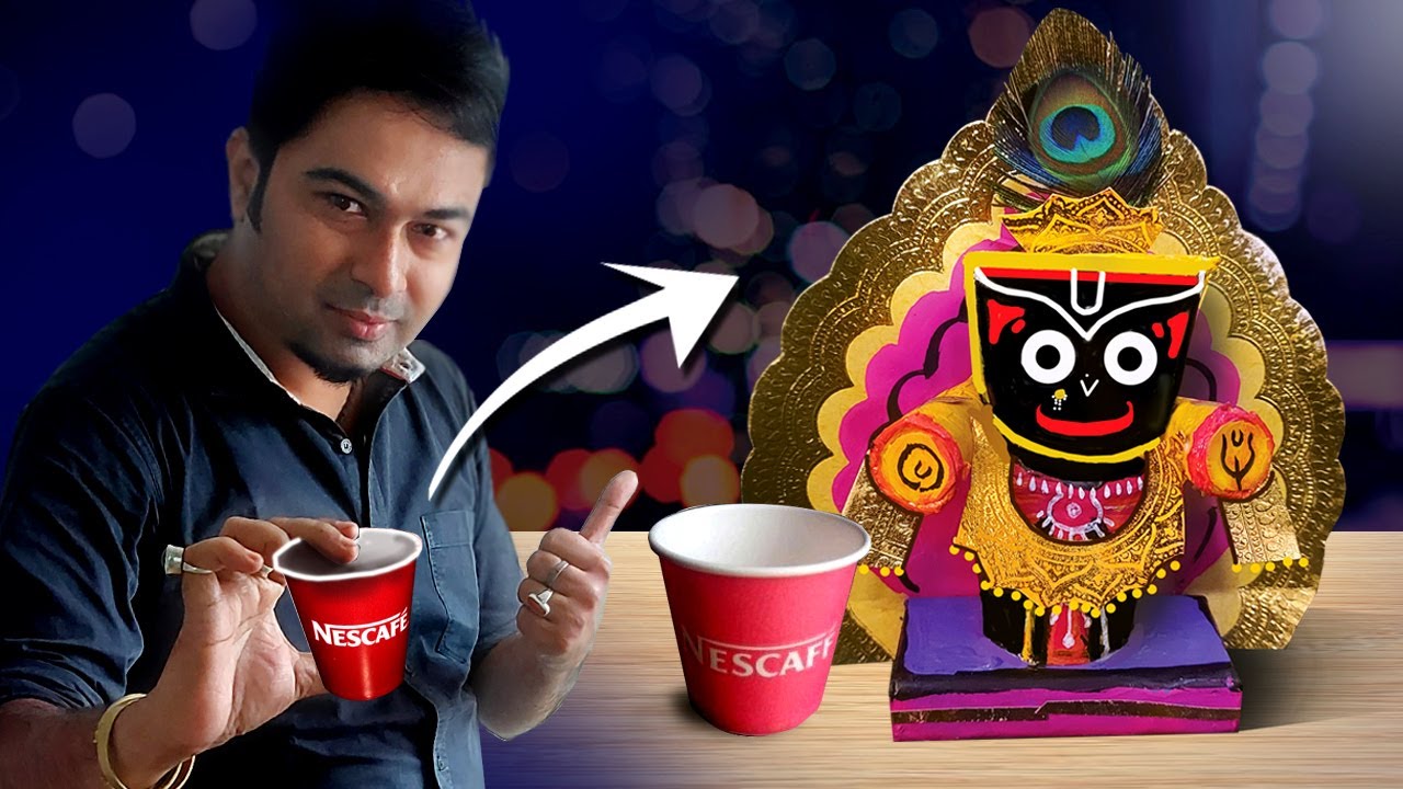 jagannath idol making with paper cup |  How to make a jagannath idol | jagannath murti making