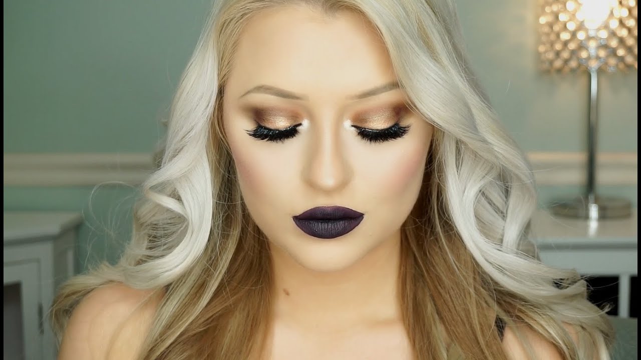Bronze Eyes & Dark Purple Lips Makeup Tutorial