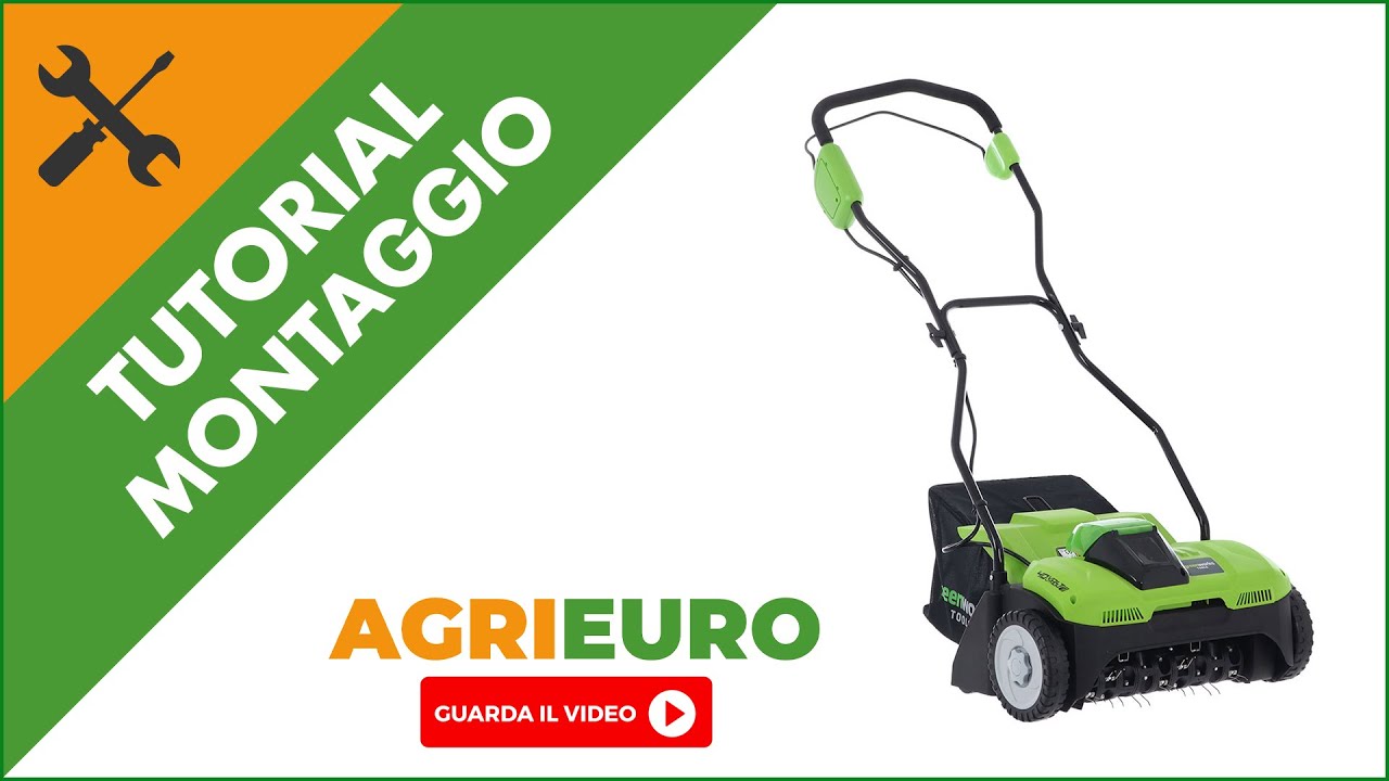 Arieggiatore a batteria Greenworks G40DT35: montaggio del pratico arieggiatore con cesto di raccolta