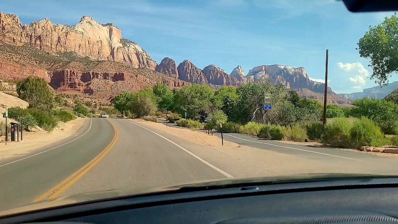 Scenic drive to the quaint little town of Springdale Utah in Zion National Park