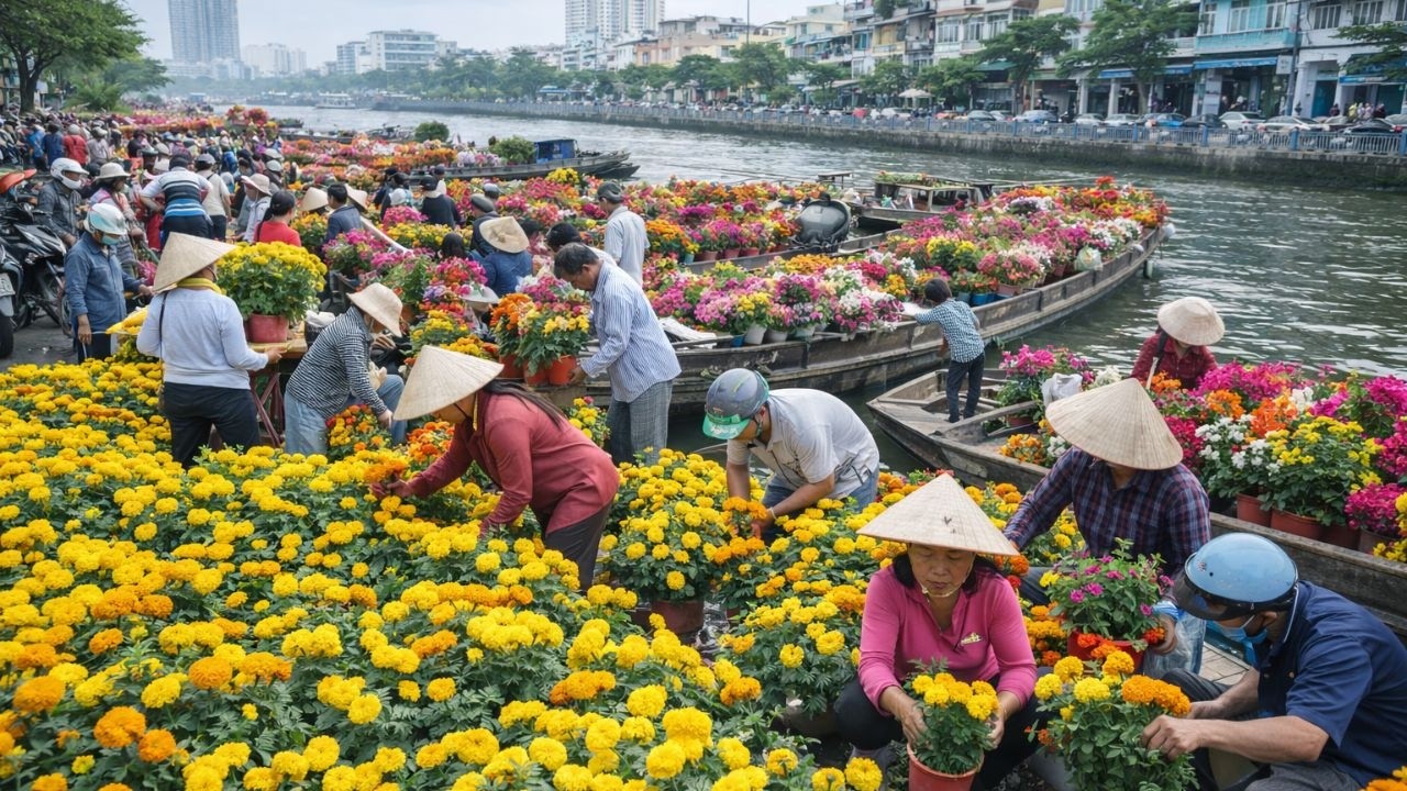 Hoa vạn thọ rẻ bèo mà đông nghẹt người mua ở Bến Bình Đông Sài Gòn, vì sao vậy?