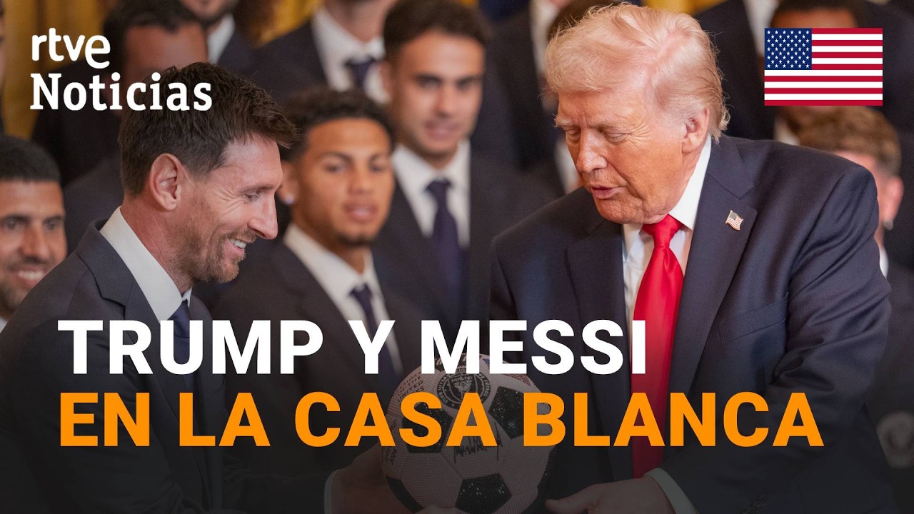 Donald TRUMP recibe a MESSI, Luis SUÁREZ, MASCHERANO y el resto del INTER de MIAMI. |RTVE Noticias