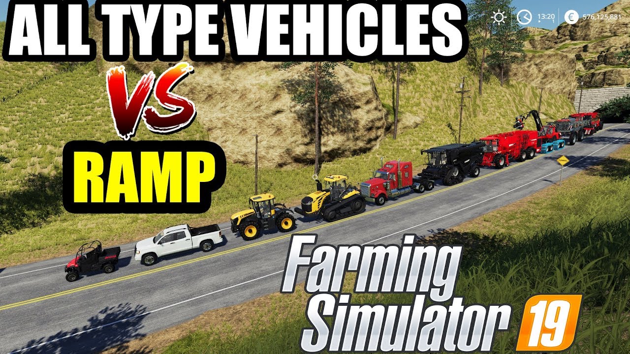 Farming Simulator 19 | +200 KMH SPEED TEST  - ALL TYPE VEHICLES vs RAMP -
