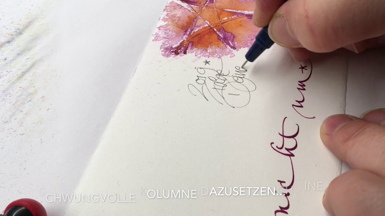 Kalligrafisch gestaltete Grußkarte mit Sternen zum Jahreswechsel