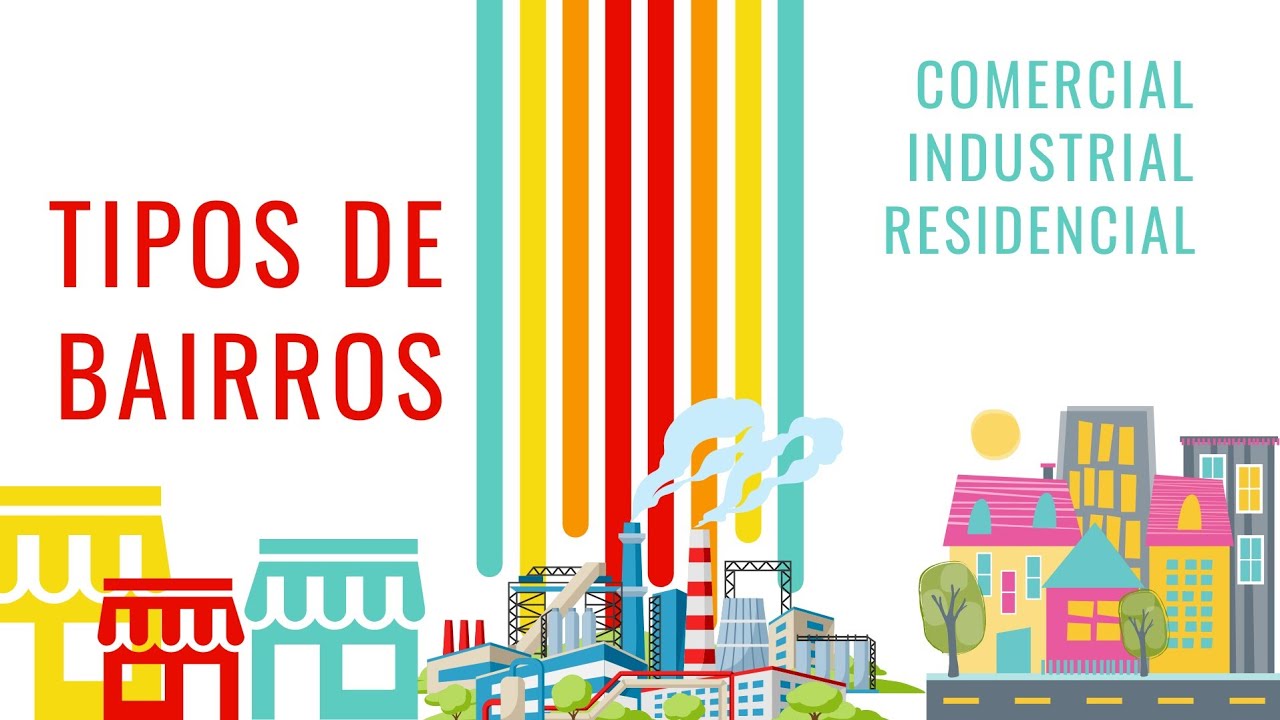 Tipos de bairro: comercial, industrial, residencial.