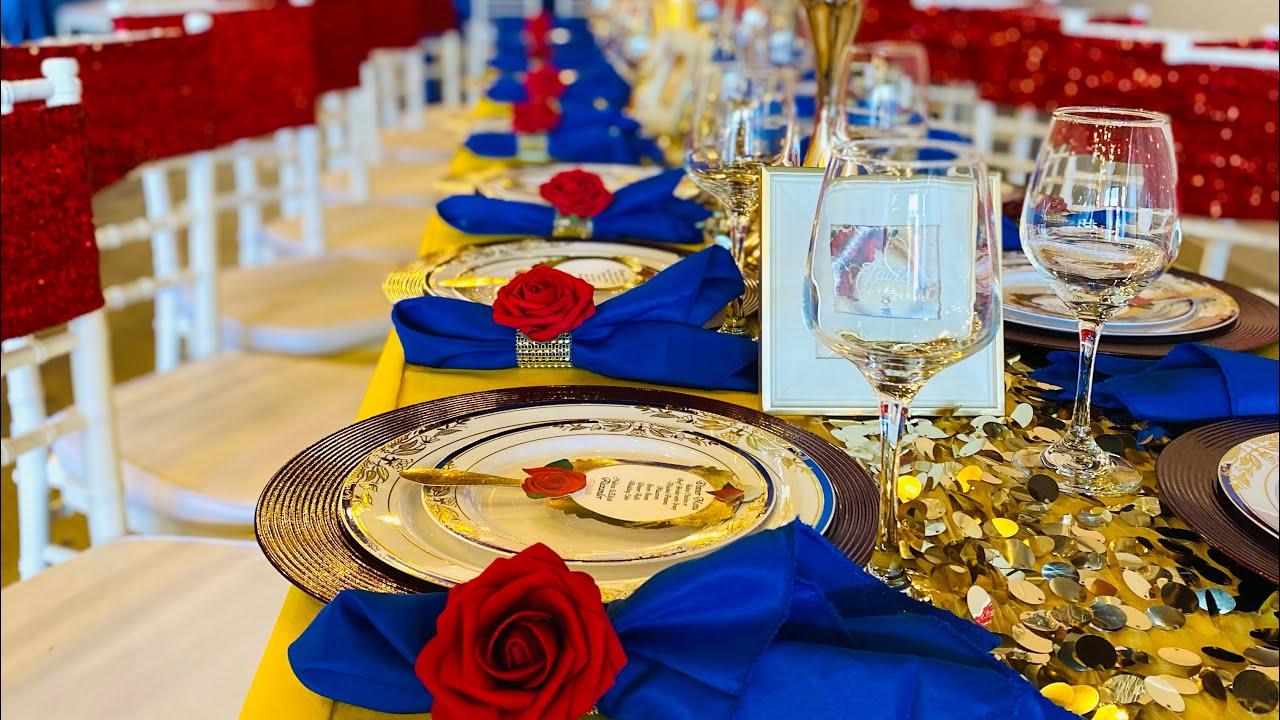 Beauty and the Beast wedding Theme Pipe and Drape blue and yellow weddings