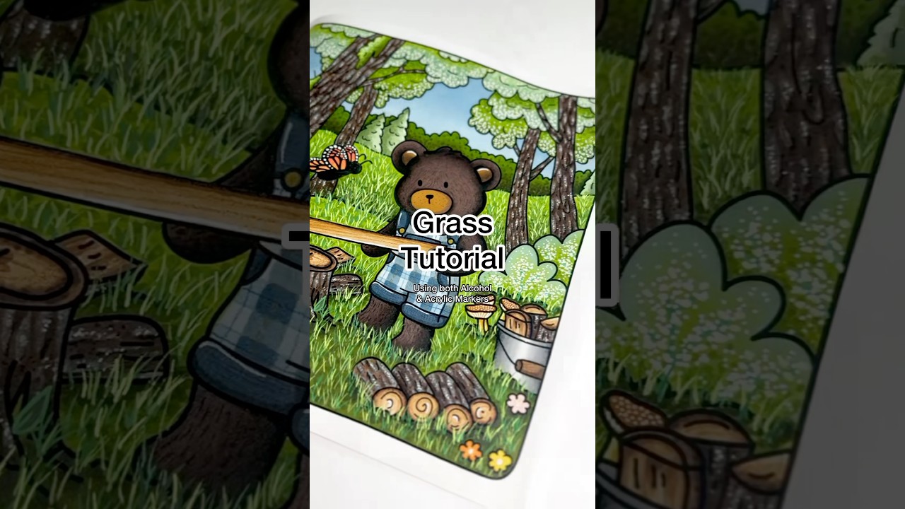 Grass coloring tutorial using alcohol and acrylic markers 🌱✍️ #art #coloring #coloringtutorial