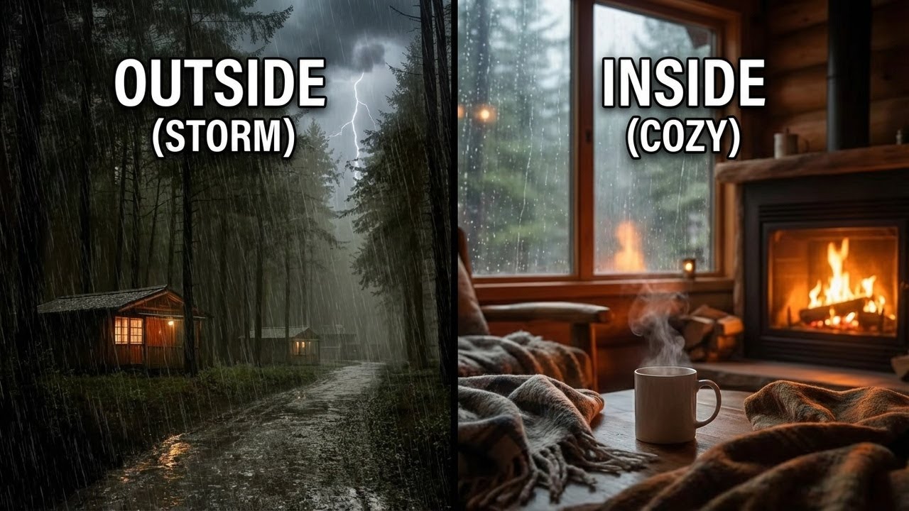 Rain and Thunder in Forest Cabin | Cozy ASMR for Sleeping