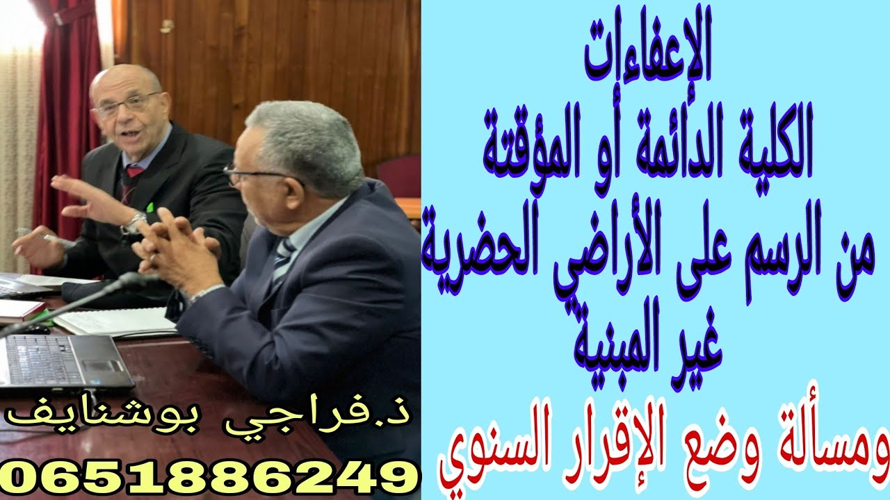 الإعفاءات الكلية الدائمة والمؤقتة من الرسم على الأراضي الحضرية غير المبنية ومسألة وضع الإقرار السنوي