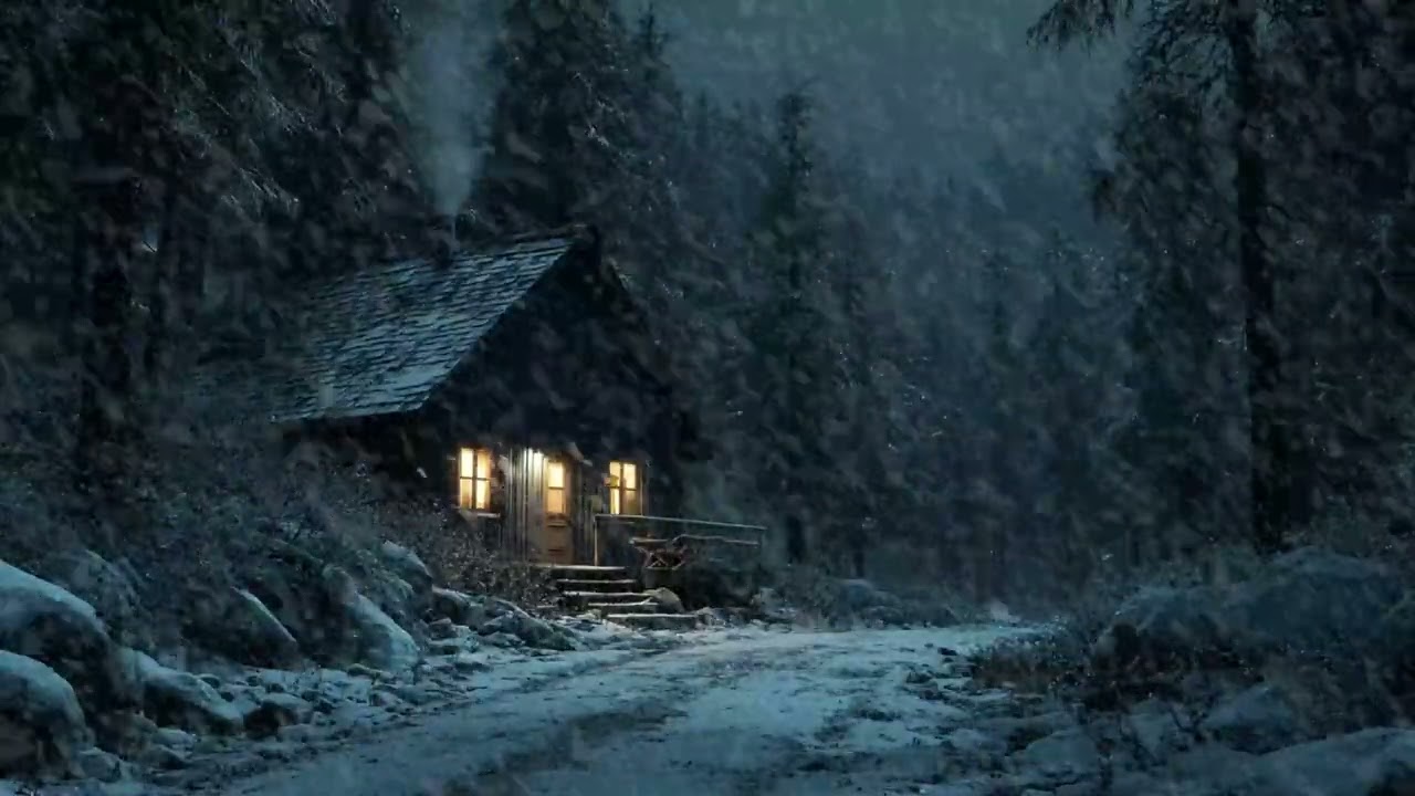❄️ Stormy Winter Forest Night | Blizzard Wind Outside a Small House | Stress Relief Focus Study Calm