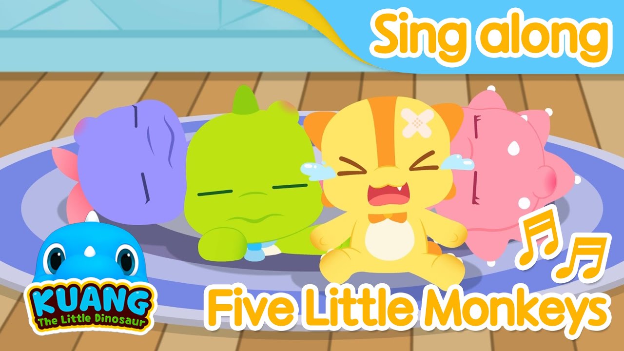 💙Let's sing along💙 Five Little Monkeys | Kuang the Little Dinosaur | Nursery Rhymes & Kids Songs