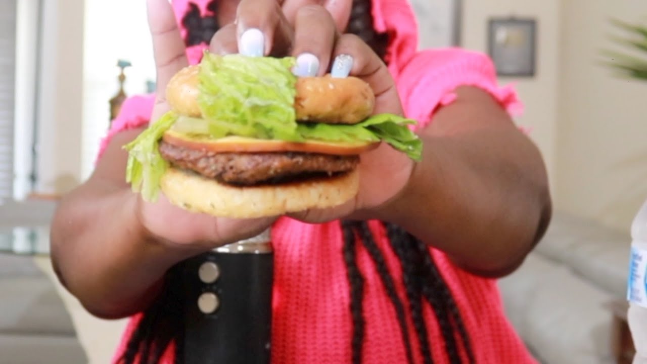 Vegetarian Cheese Burger ASMR Eating Sounds