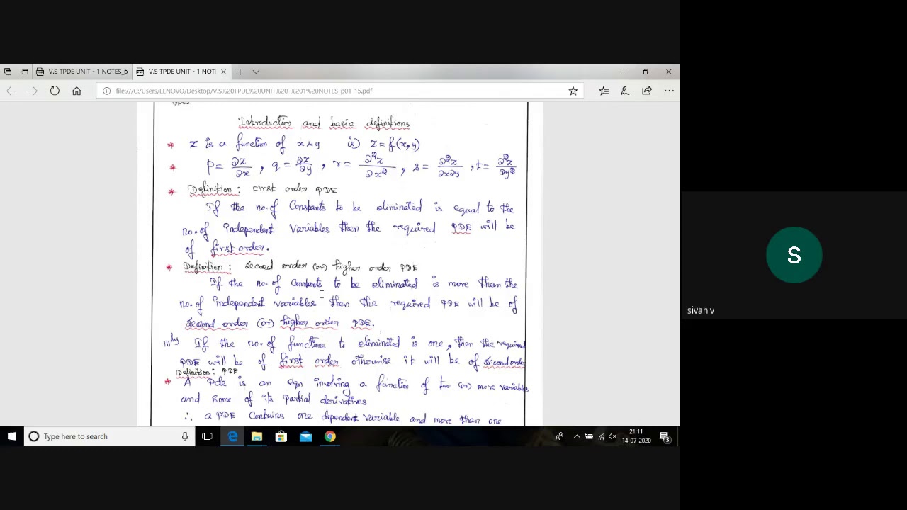 TPDE SIVAN V    FORMATION OF PDE BY ELIMINATION OF  ARBITRARY CONSTANTS   15 July 2020 2