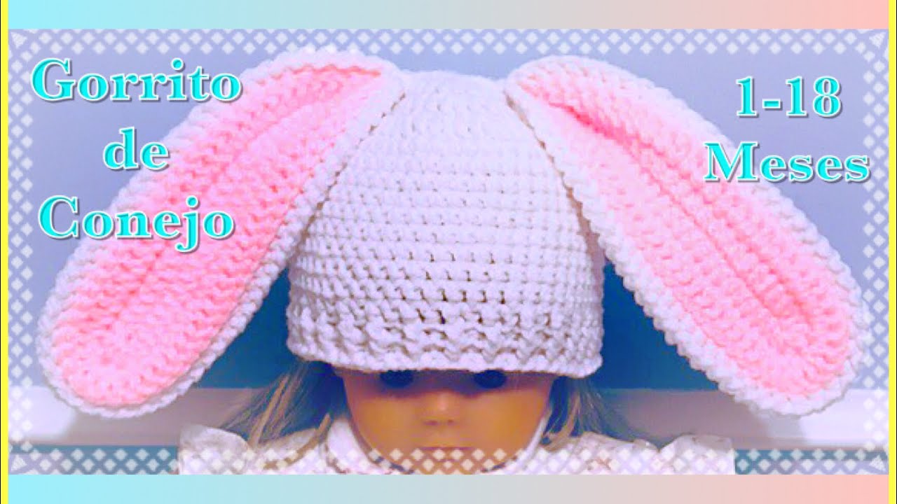 Gorrito con orejas de conejo para bebe / niño/ niña en gancho o a crochet #122
