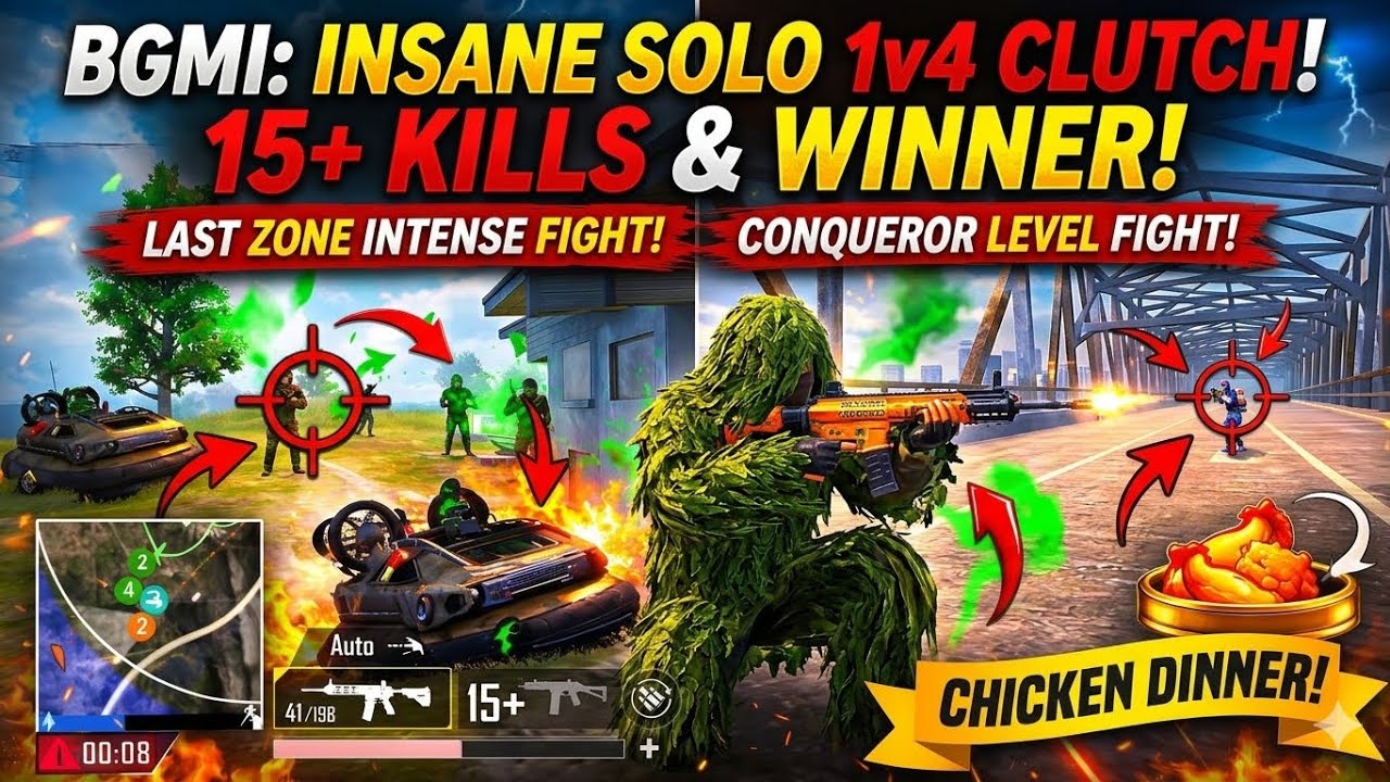 BGMI 🔥 1v4 Clutch Gameplay | Conqueror Level Fight 😱 Full Rush Game 🎮 #bgmi #pubgmobile #clutch