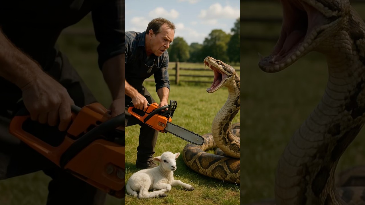 Man Faces a Giant Python with a Chainsaw to Save a Lamb! 😱🐍