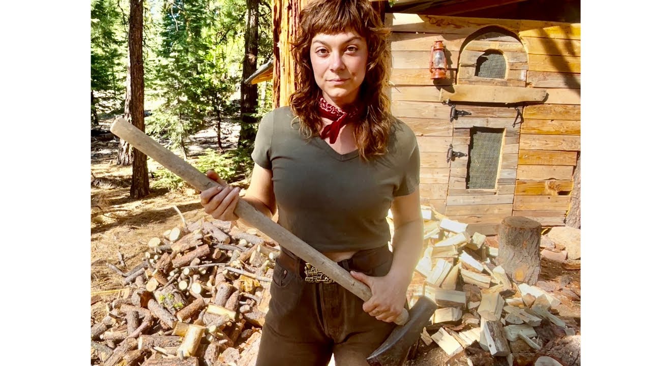 Woman Survives Off Grid ALONE - Harvesting Trees for FIREWOOD