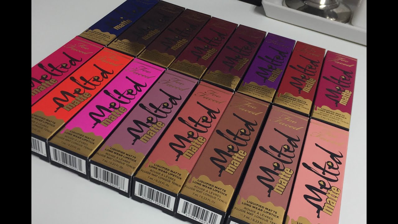 TooFaced Melted Matte Liquid Lipstick Lip Swatches (16 shades)