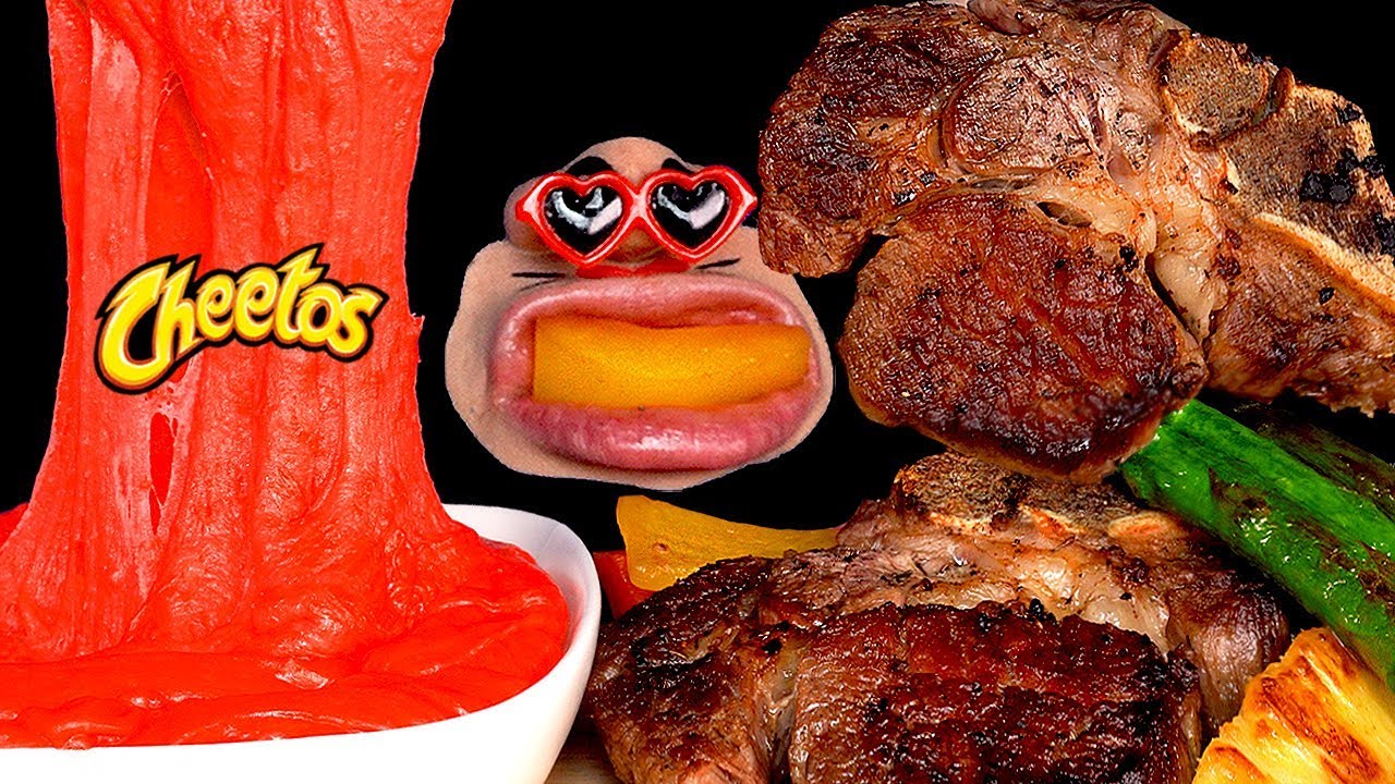 [ASMR MUKBANG] How to make Cheetos Fondue & Tomahawk Steak Eating Sounds