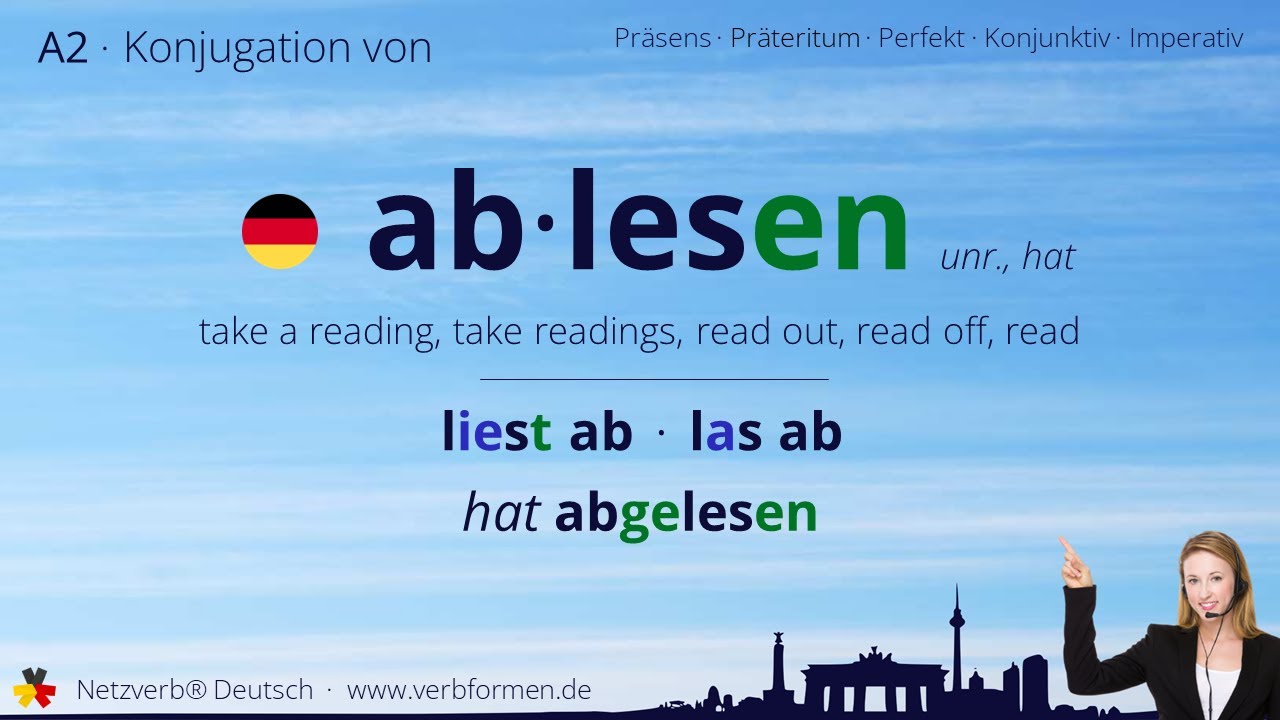 Konjugation Verb „ablesen“ (unr., hat) - alle Zeitformen, Lernvideo, Tutorial