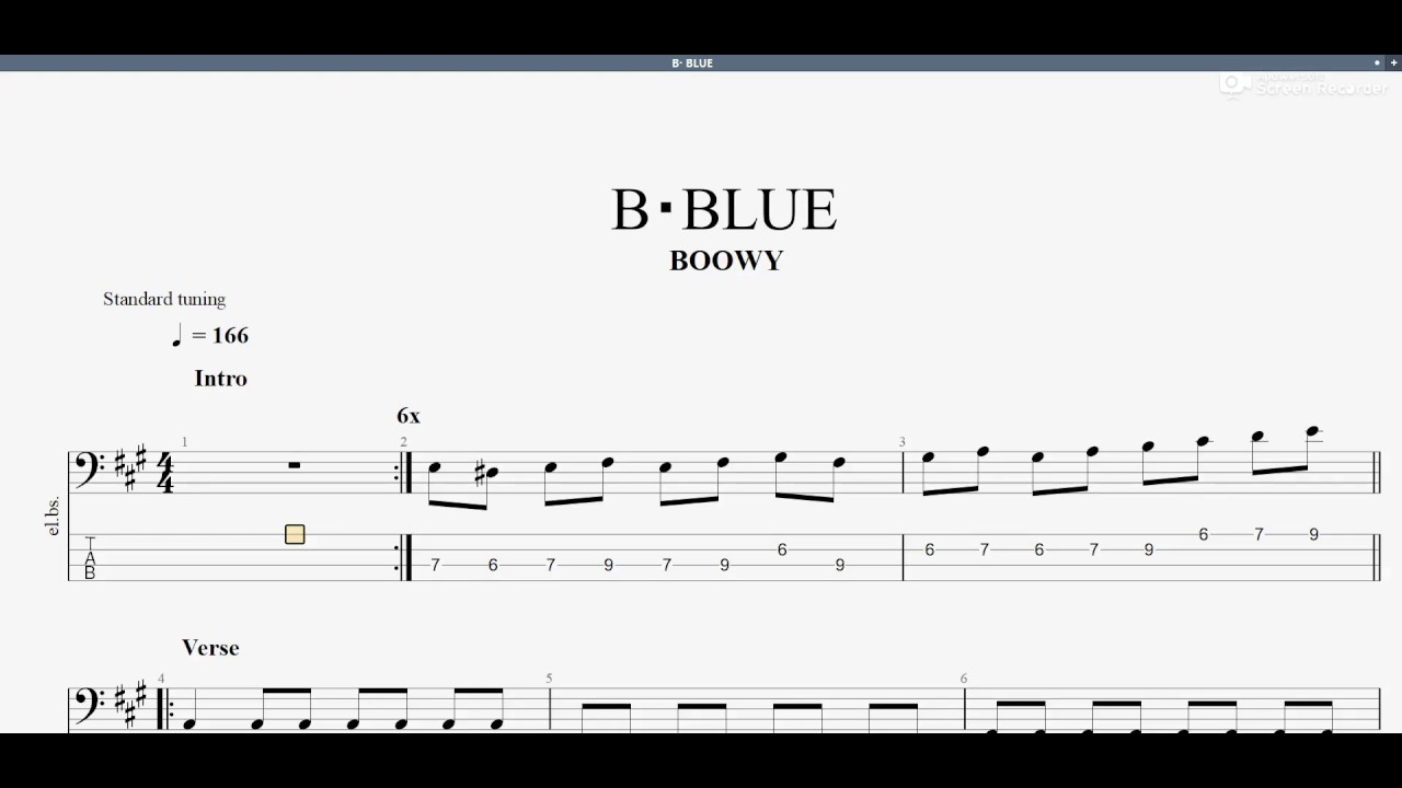 B･BLUE　【BOOWY】　ベースtab譜