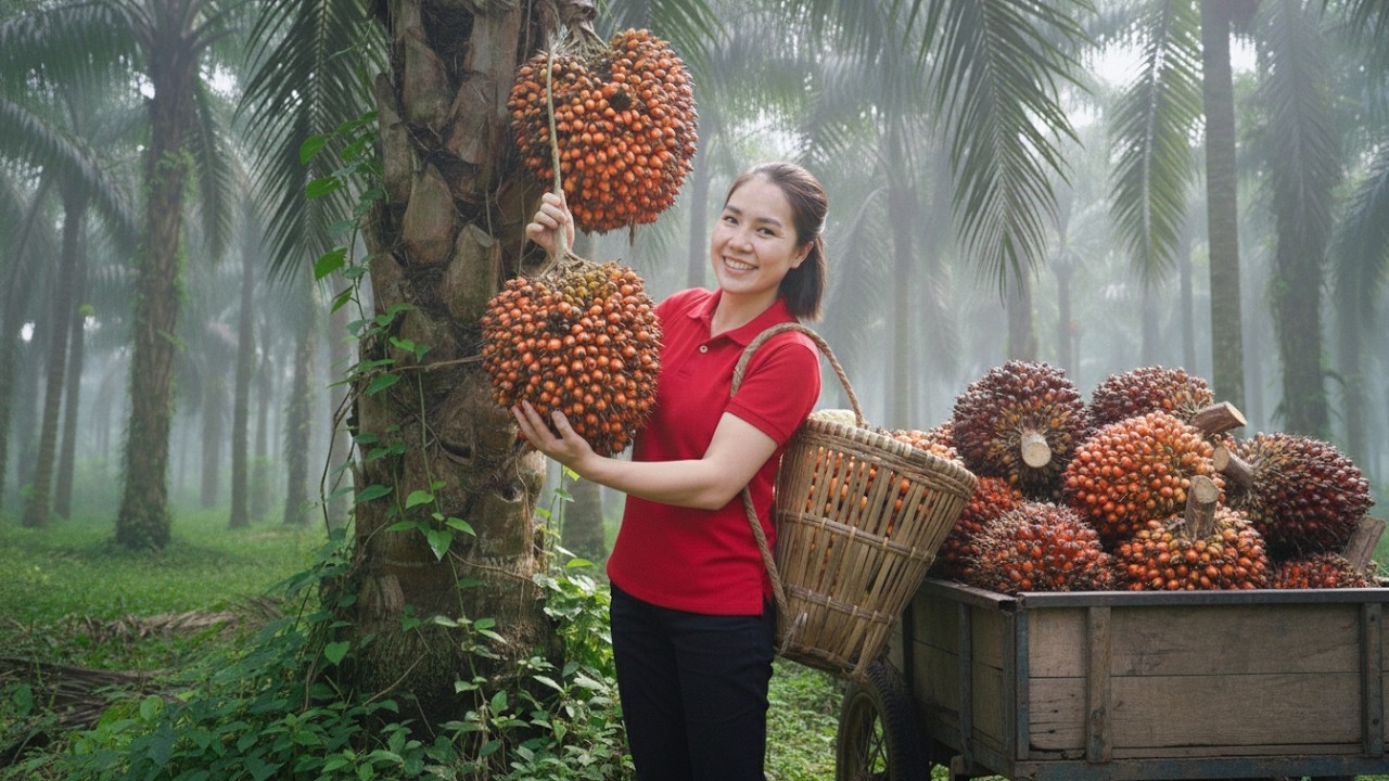 Harvesting 1000+kg of Palm Fruit in the Forest | Massive Forest Harvest to Market | Hana Market