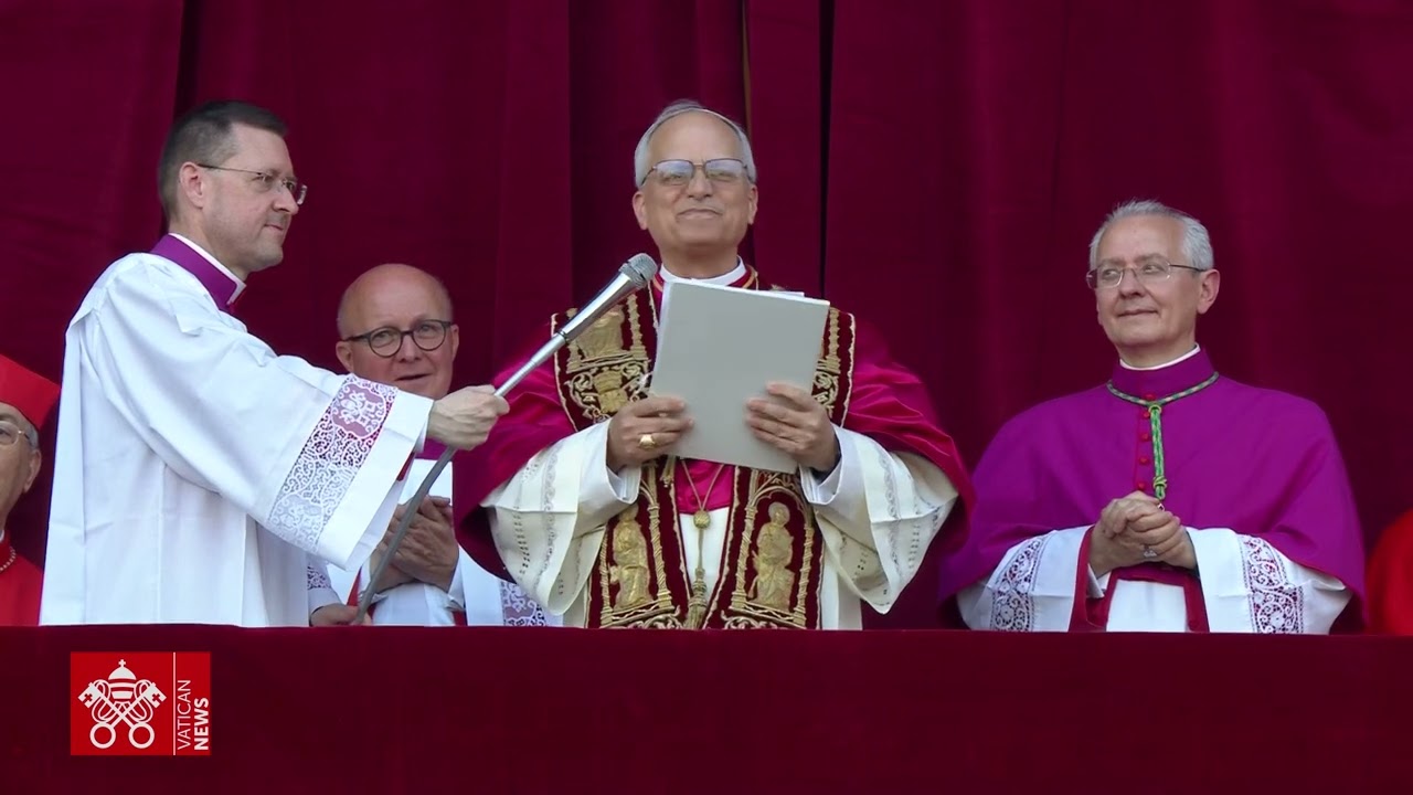Pope Leo XIV, formerly Card. Prevost, appears and delivers his first address.