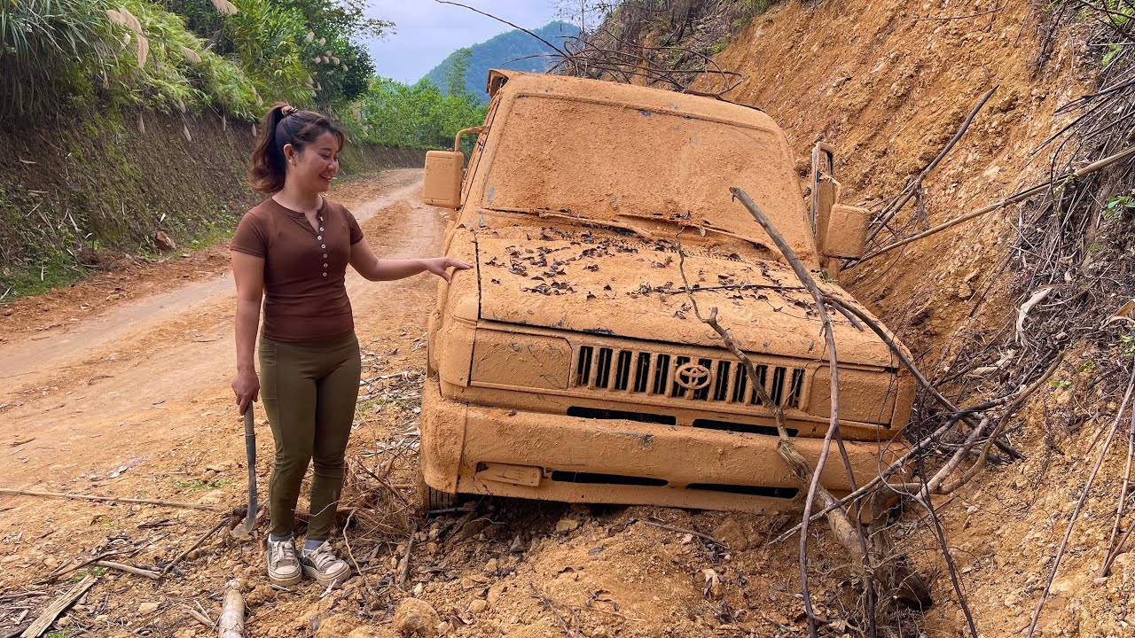 The challenge for the girl was to restore a car that was covered in mud and had been abandoned.