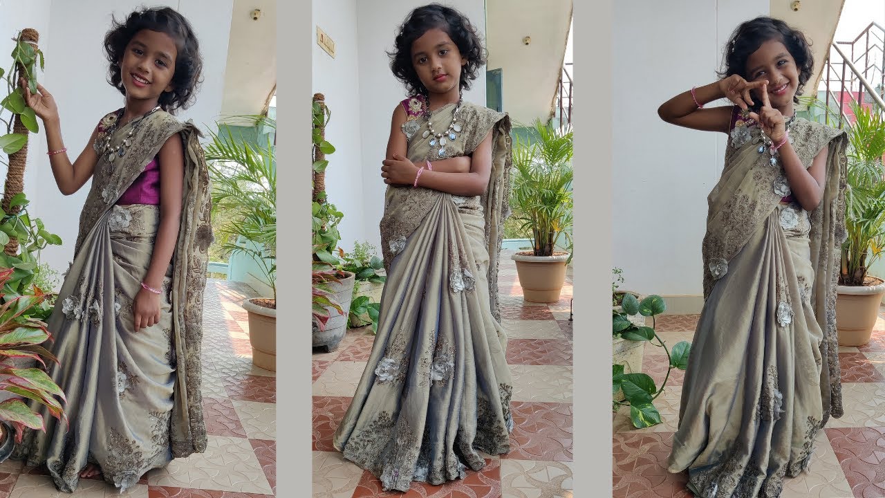 How to drape saree for 4 years old kid || Perfect Kids saree Draping technique